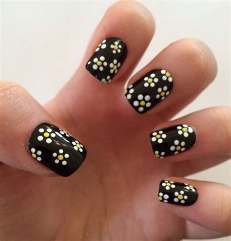 white nails with black flowers|simple flower nail art designs.